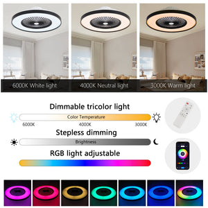 23-Inch Black and White Ceiling Fan Light with LED RGB
