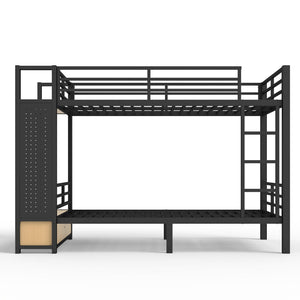 Twin XL Over Twin XL Metal Bunk Bed with Storage Shelves