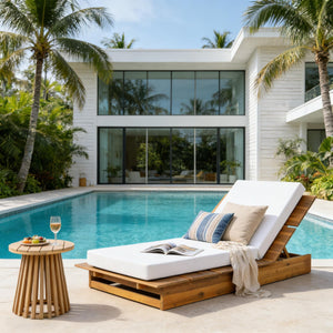 Acacia Wood Chaise Lounge with Movable Cushions