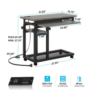 Adjustable Portable C-Shaped Desk With Power Outlet & USB Ports