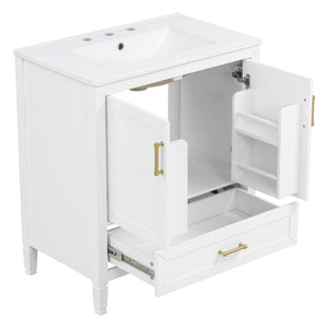 Elegant Fluted Bathroom Vanity With Sink, Soft Close Doors & Drawer