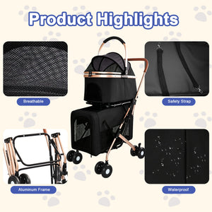 Double Pet Stroller for Small and Medium Dogs and Cats