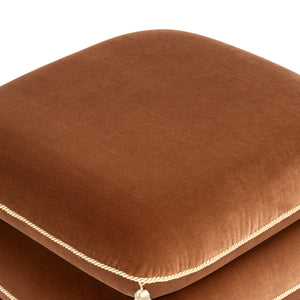 Monarch 19.5" Squared Upholstered Ottoman with Bullion Fringe, Burnt