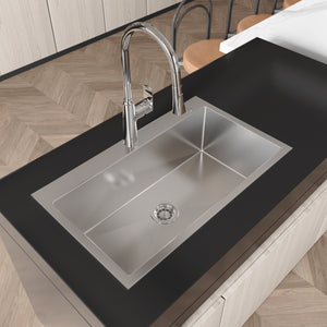 Stainless Steel Kitchen Sink, 32"x19" Single Bowl, Overmount Handmade Brushed Nickel