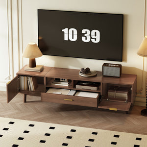 TV Stand for 75" TVs with Soft-Closing Doors and Drop-Down Cabinet