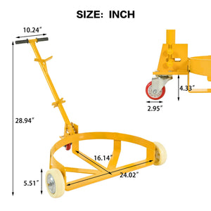 Steel Drum Dolly 55 Gallon Capacity Oil Barrel Mover With Wheels Low Profile Caddy - Yellow