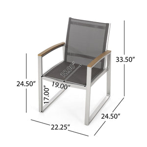 Poetic Outdoor Dining Chair with Faux Wood Arms and Aluminum Frame (Set of 2)