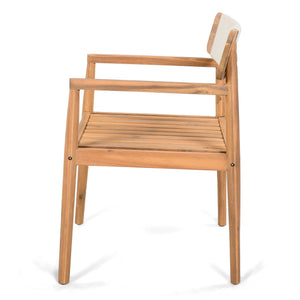 Creative Braided Acacia Wood Outdoor Dining Chairs with Armrests (Set of 2) - Teak / White