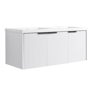 Contemporary Wall Mounted Bathroom Vanity With Resin Double Sink