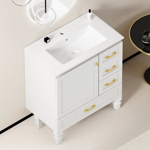 30" White Bathroom Vanity with Abundant Storage