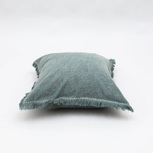 Stonewashed Linen Throw Pillow with Handworked Edges & Fringe - 22x22