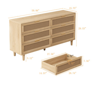 6-Drawers Rattan Storage Cabinet Natural