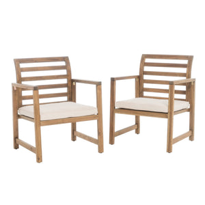 Outdoor Acacia Wood Club Chairs, 2-Piece Set - Natural Stained / White
