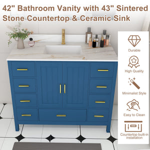42" Modern Solid Wood Bathroom Vanity with Sink, 43" Carrara
