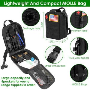 47Pcs Emergency Survival Kit Survival EDC Gear Equipment Tool First Aid Supplies Kit Tools with Pouch for Hiking Hunting Disaster Camping Adventure