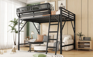 Full Size Loft Bed with Ladder and Storage Shelves