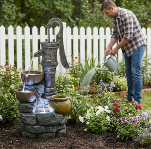 32'' H Large Outdoor Fountain with Vintage Pump