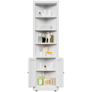 Tall Corner Storage Cabinet With 2 Doors, 5-Tier With Adjustable Shelves, Freestanding - White