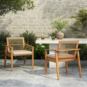 Outdoor Dining Chairs Set of 2 with Acacia Wood and Rope Design