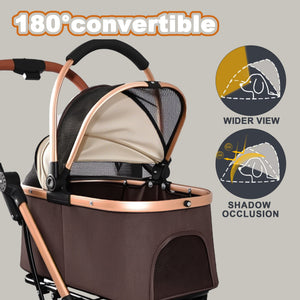 Pet Stroller for Dogs and Cats, 2-in-1 Detachable Foldable With Sun Canopy