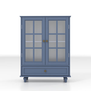 Minimalist Buffet Cabinet With Double Glass Doors And Drawer