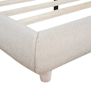 Upholstered Platform Bed With Thick Solid Frame And Stylish Curve-Shaped Design