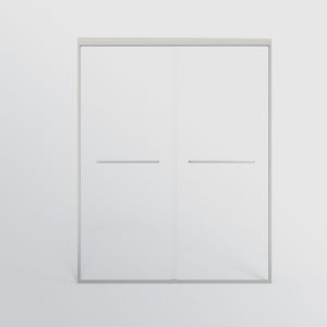 Double Sliding Shower Door, Semi-Frameless Bypass Bathroom Sliding Door With 1/4" (6 Mm) Tempered Glass For Walk-In Shower