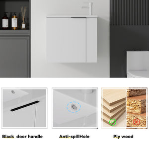 22 Inch Floating Bathroom Vanity with Sink, Soft-Close Door, Ceramic Sink, Plywood