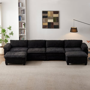 Luxury Chenille Upholstered U Shape Sofa with Two Ottomans