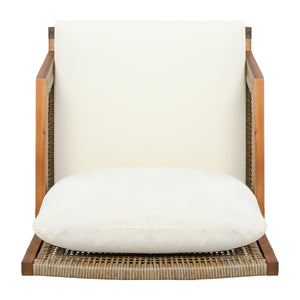 Acacia Wood Patio Furniture Club Chair with Outdoor Wicker