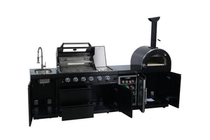 Black 112-Inch Double Stainless Steel Gas Outdoor Kitchen Grill