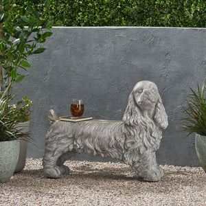 Charming Cocker Spaniel Dog Statue Bench Gray Magnesium Oxide