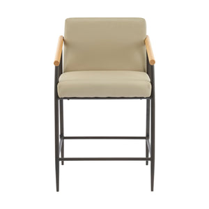 Mid Century Modern Counter Stool Set with Espresso Metal Frame - Khaki