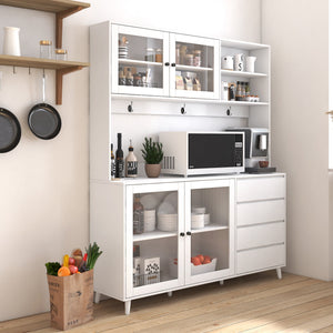 63" W Large Kitchen Hutch Cabinet, Freestanding Pantry Storage