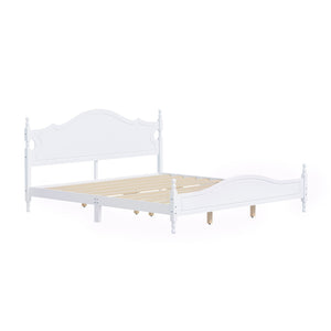 King Bed Frame with Headboard, Retro Style Wooden Platform Bed