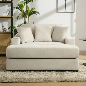 Oversized Chaise Lounger Modern Style Sofa Couch With Pillows, Charge Station & Cup Holders