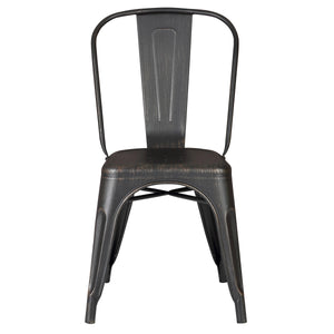 Set of 4 Stackable Metal Dining Chairs, Modern Industrial Slat Back