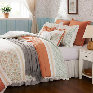 9 Piece Cotton Percale Comforter Set Coral Queen