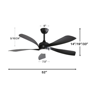 Ceiling Fan With 3-Color Dimmable LED Light and Remote Control - Black