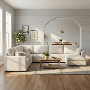 Modular 5 Seat U-Shape Sectional Sofa With Chaise Lounge, Built In Cup Holders And Storage Drawer