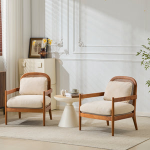 Elliston Rattan Backrest Solid Wood Accent Chair with Cushions - Set of 2