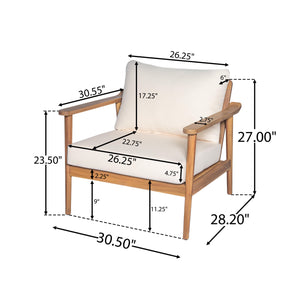 30.5" Mid-Century Modern Outdoor Lounge Chair with Cushions