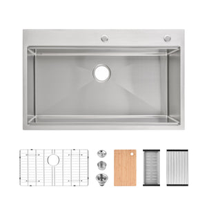 Stainless Steel Kitchen Sink, 36"x22" Single Bowl, Overmount, Brushed
