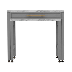 Light Gray Faux Marble Dining Table with Storage Drawer