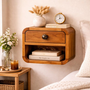 Solid Wood Curved Wall Mounted Bedside Table