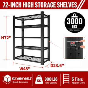 72"H 5-Tier Heavy Duty Shelving Rack