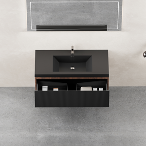 42" Floating Bathroom Vanity with Sink and Striped Storage Cabinet