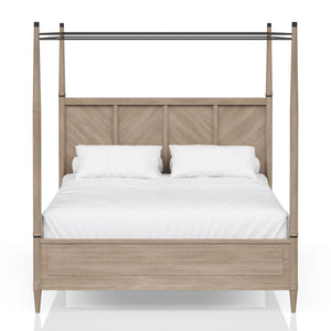 Queen Canopy Bedroom Set With A 2 Drawer Nightstand A Dresser With Poster Mirror And A Door Chest - Sand