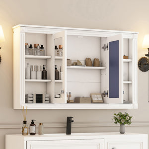 Wall-Mounted Mirror Cabinet With Adjustable Shelf and Open Shelves