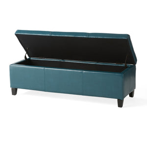 Upholstered PU Leather Storage Ottoman, Solid Wooden Legs